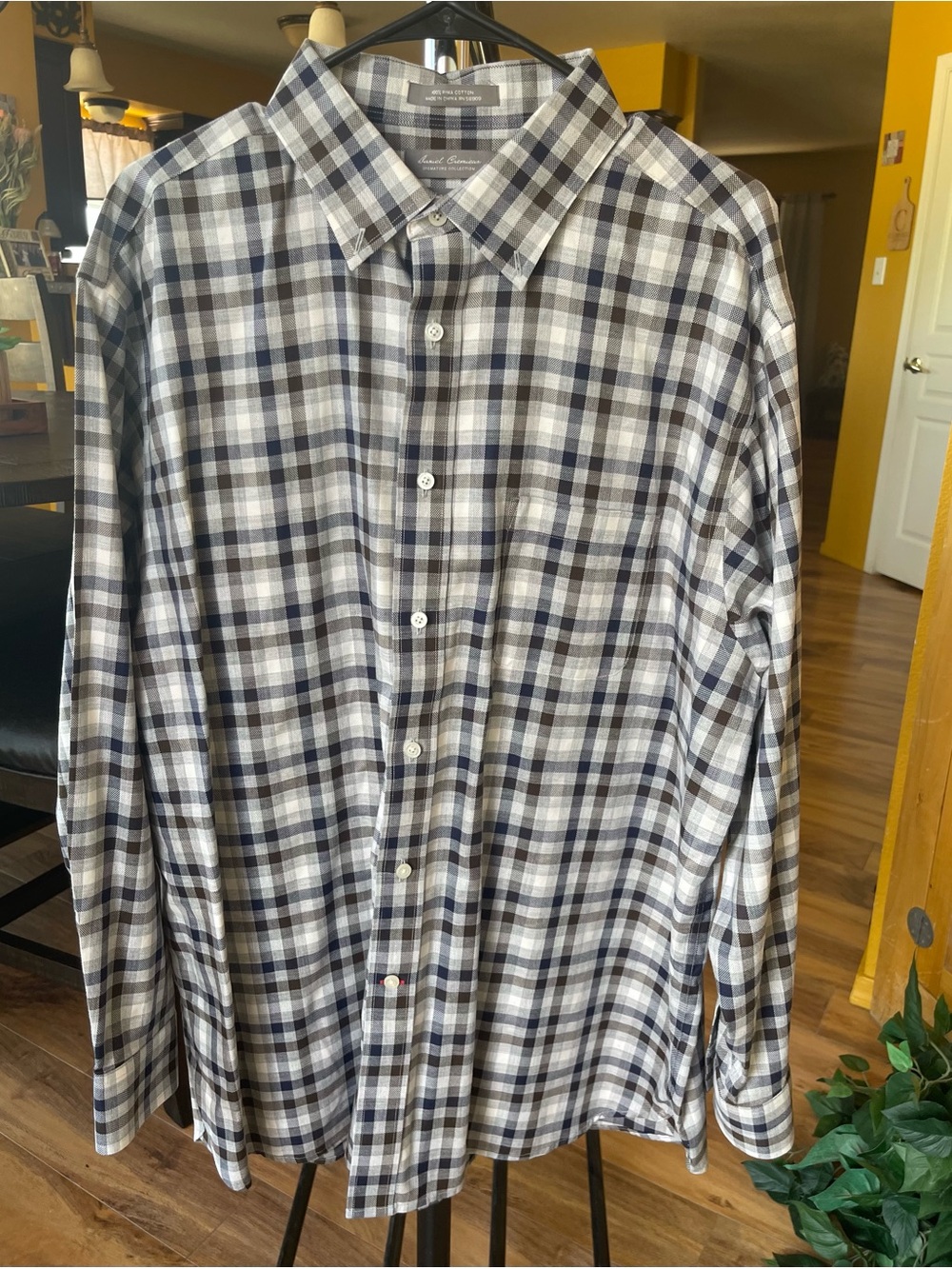 Men's Plaid Button-Down Shirt - White & Gray - Size XL